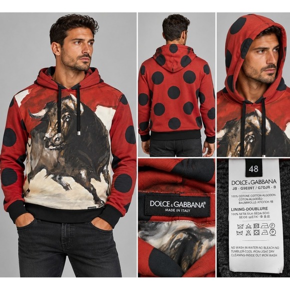 Dolce & Gabbana Other - Dolce & Gabbana Bull Print Polka Dot Hoodie Jacket IT 48/US M Made in Italy